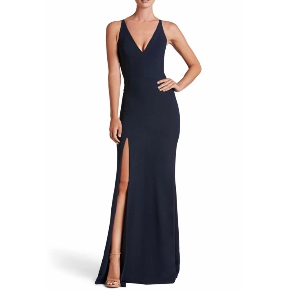 NWT DRESS THE POPULATION ‘Iris’ Slit Crepe Gown
